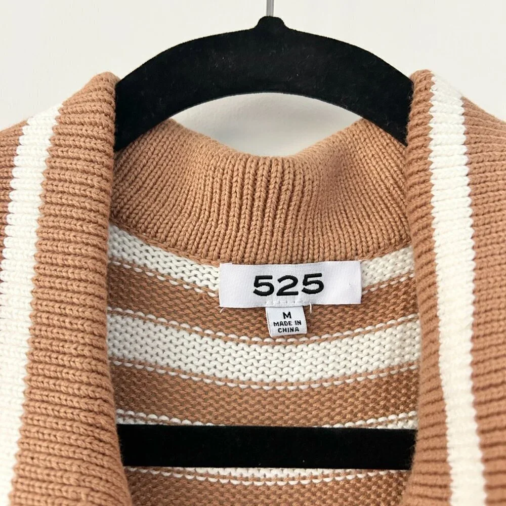 525 America Raya Stripe Polo Knit Sweater Dress in Walnut Multi Size M LIKE NEW